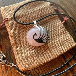 Rose Quartz Necklace Rose Quartz Pendant Phoenix Crystal Necklace Phoenix Symbol